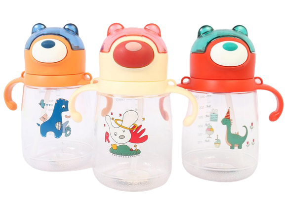 لیوان نی دار و دکمه ای نوزاد و کودک خرسی 450 میلی لیتری با بند آویز