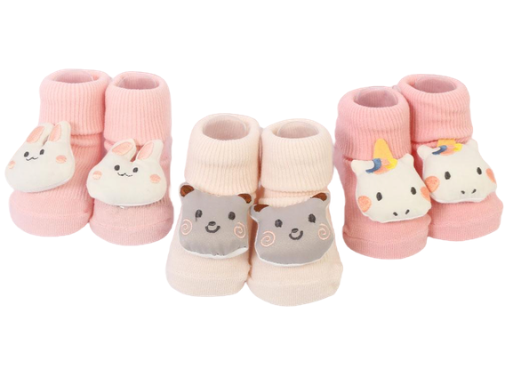 جوراب استپ دار نوزادی عروسکی 6-0 ماه مدل جغجغه ای