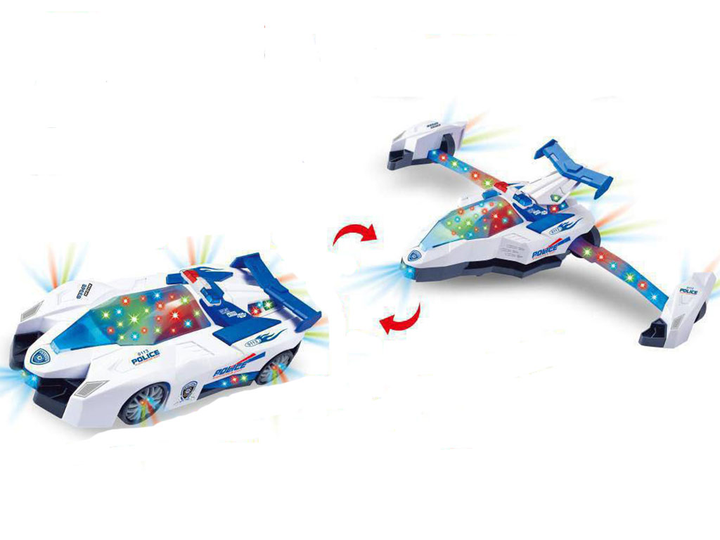 ماشین پلیس هواپیماشو اسباب بازی مدل تبدیل شونده موزیکال و دارای چراغ 5 بعدی