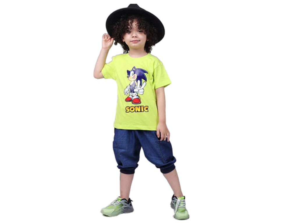 تیشرت و شلوارک جین کمرکش پسرانه طرح سونیک کارینا karina