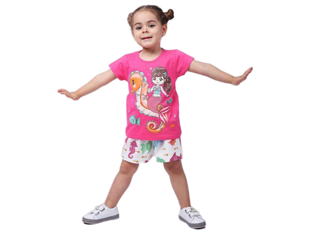 تیشرت و شلوارک راحتی دخترانه طرح پری دریایی کارینا karina