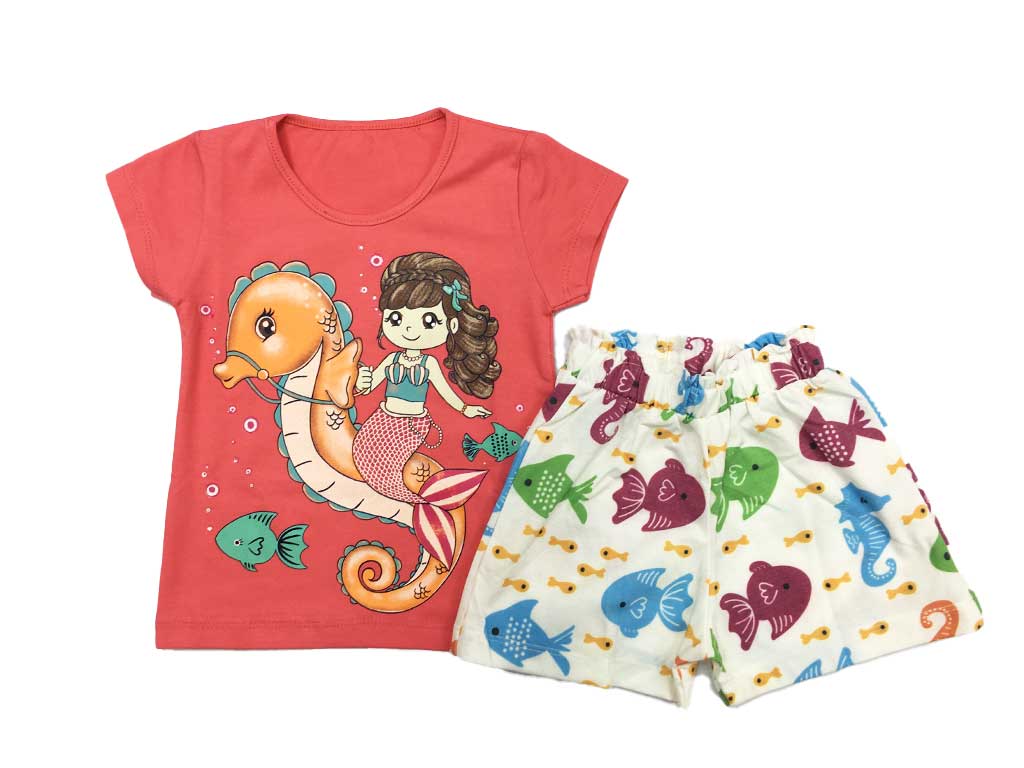 تیشرت و شلوارک راحتی دخترانه طرح پری دریایی کارینا karina