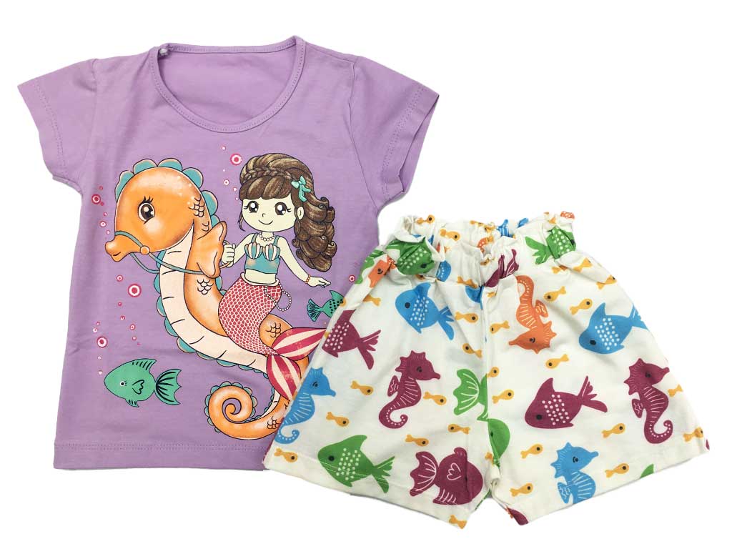 تیشرت و شلوارک راحتی دخترانه طرح پری دریایی کارینا karina