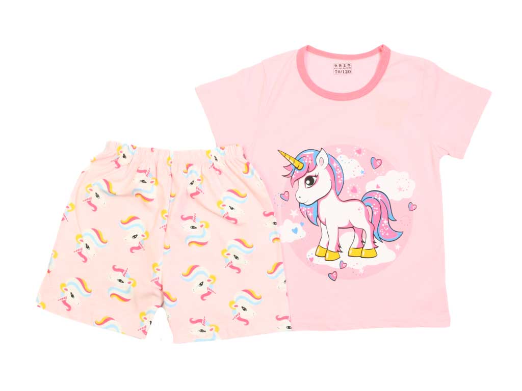 تیشرت و شلوارک راحتی دخترانه طرح اسب تک شاخ