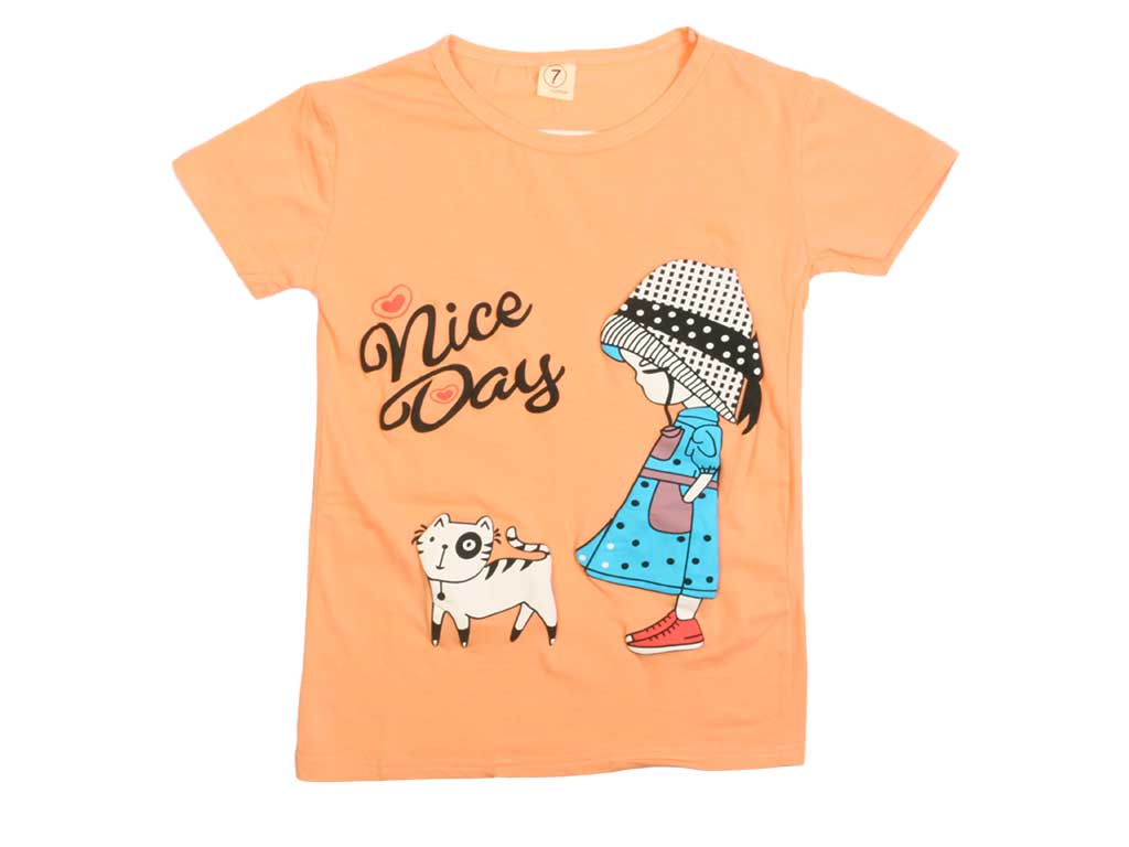 تیشرت دخترانه طرح دختربچه و گربه فشن fashion