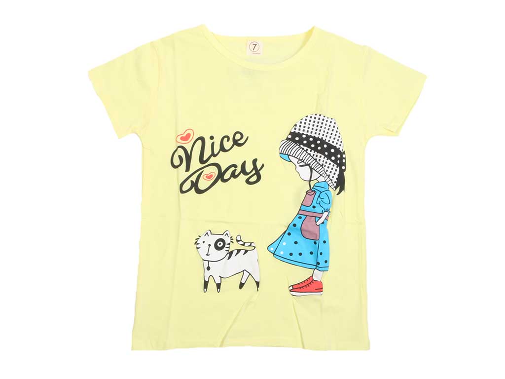 تیشرت دخترانه طرح دختربچه و گربه فشن fashion