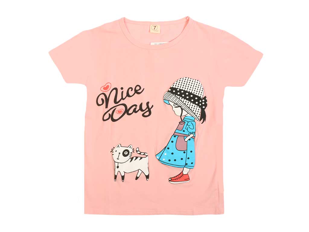 تیشرت دخترانه طرح دختربچه و گربه فشن fashion