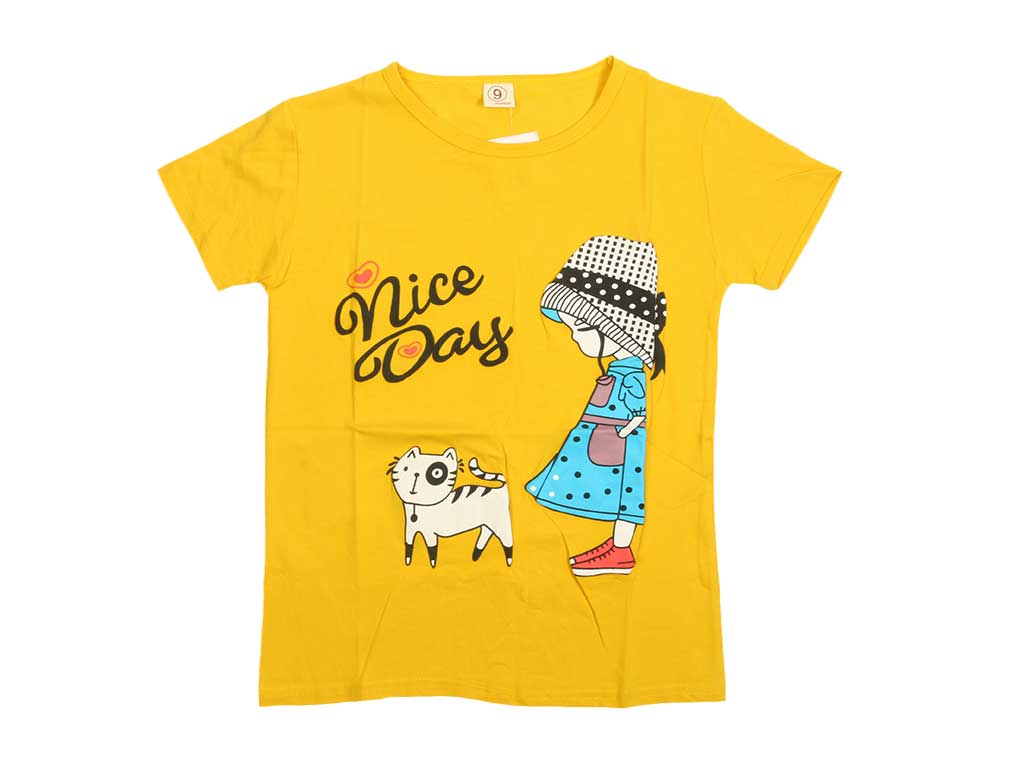 تیشرت دخترانه طرح دختربچه و گربه فشن fashion