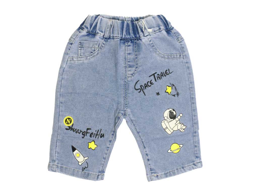 شلوارک جین کمرکش پسرانه طرح فضانورد