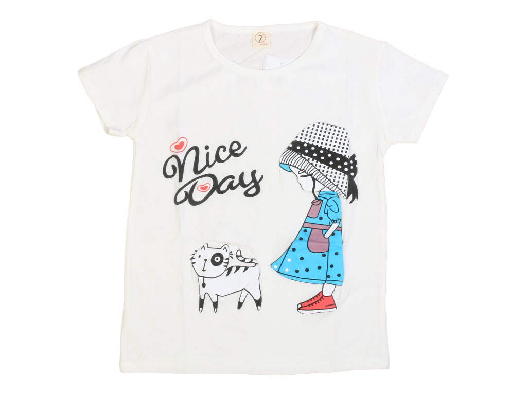 تیشرت دخترانه طرح دختربچه و گربه فشن fashion