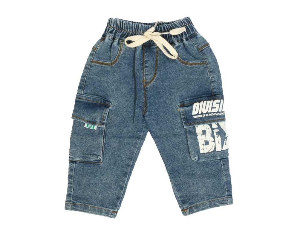 شلوار جین بچه گانه کمرکش مدل کارگو