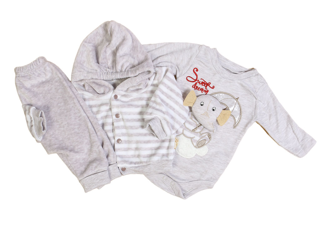 ست سه تکه نوزادی مخمل طرح فیل برجسته بیبیم BABYIM