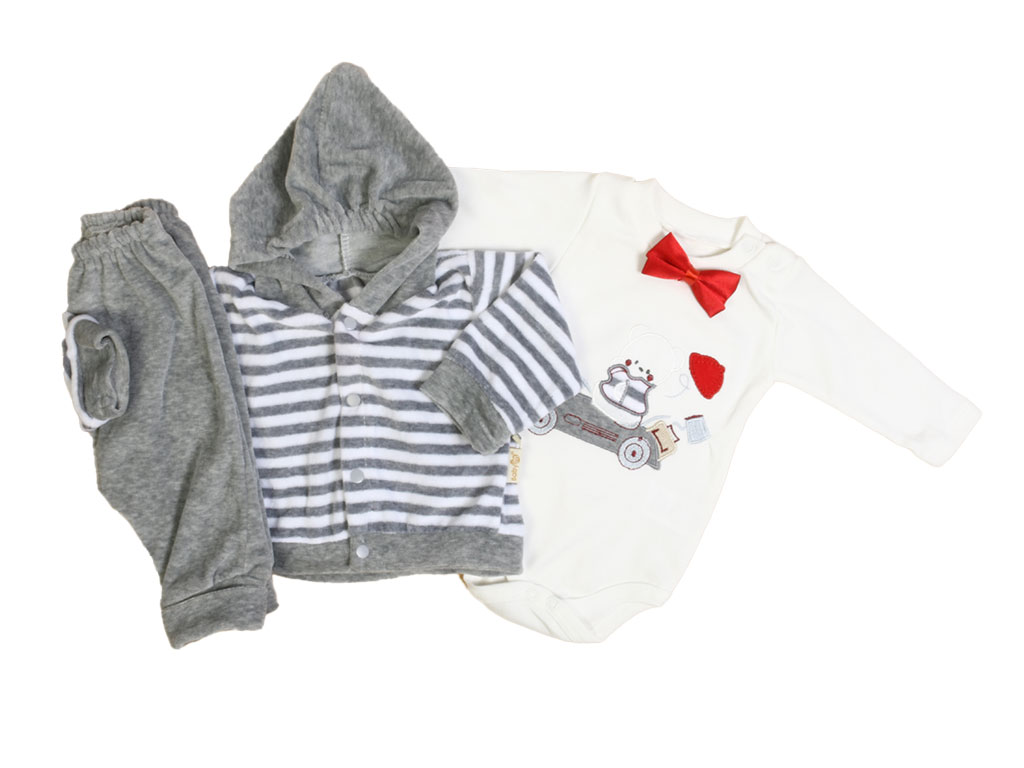 ست سه تکه نوزادی پسرانه مخمل دارای پاپیون بیبیم BABYIM