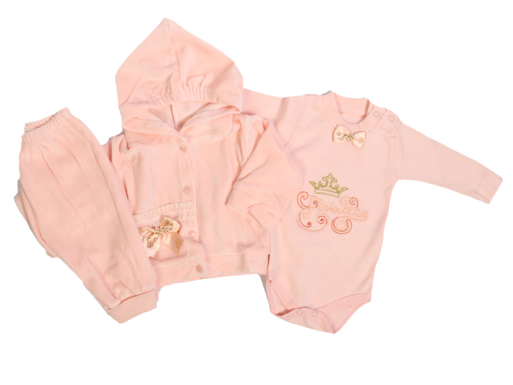 ست سه تکه نوزادی دخترانه مخمل طرح پرنسس بیبیم BABYIM