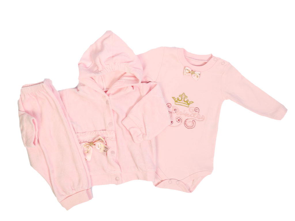 ست سه تکه نوزادی دخترانه مخمل طرح پرنسس بیبیم BABYIM