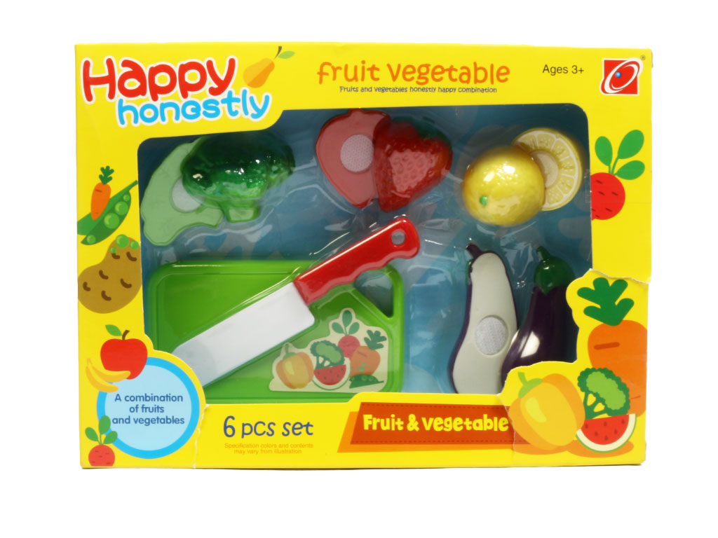 ست میوه و صیفی جات برشی با کارد و سینی برش 6 تکه اسباب بازی
