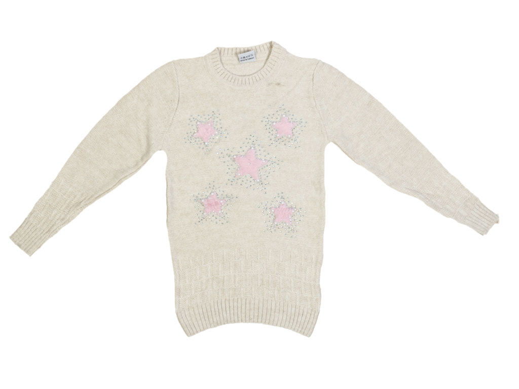 بلوز بافت دخترانه طرح ستاره دارای نگین کاری و مروارید دوزی سافاری SAFARI