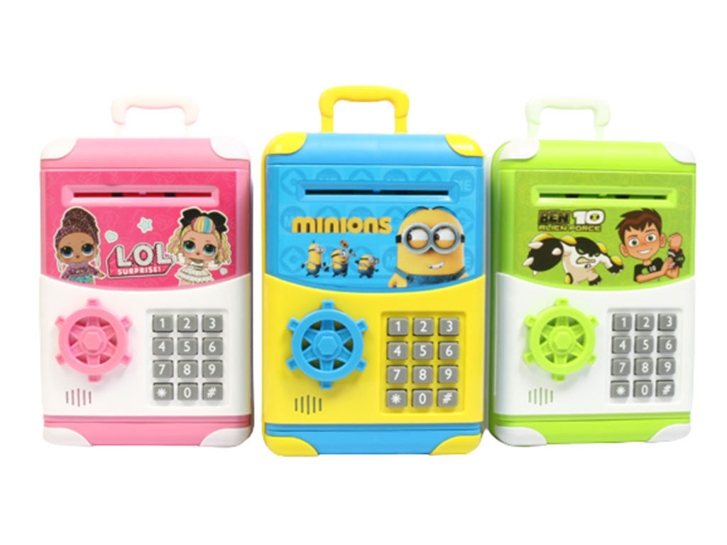 قلک مدل گاو صندوق رمزدار چمدانی موزیکال اسباب بازی طرح شخصیت های کارتونی