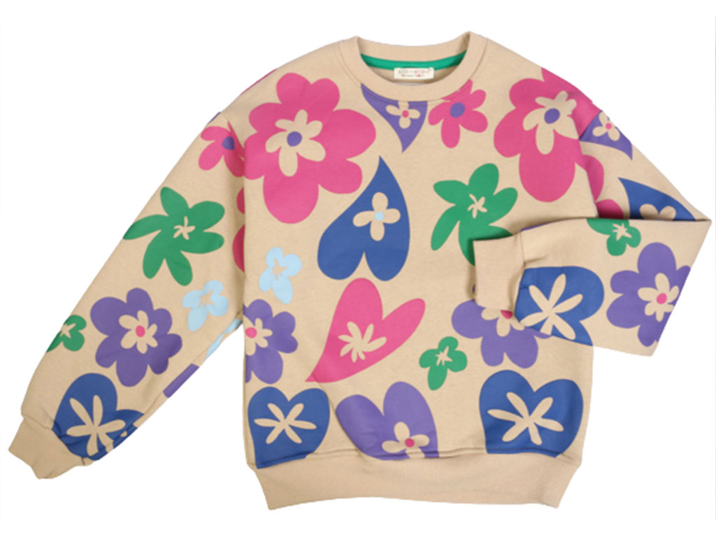 بلوز دخترانه آستین بلند طرح گل های رنگارنگ داخل کرک کیدومیدو KIDO MIDO