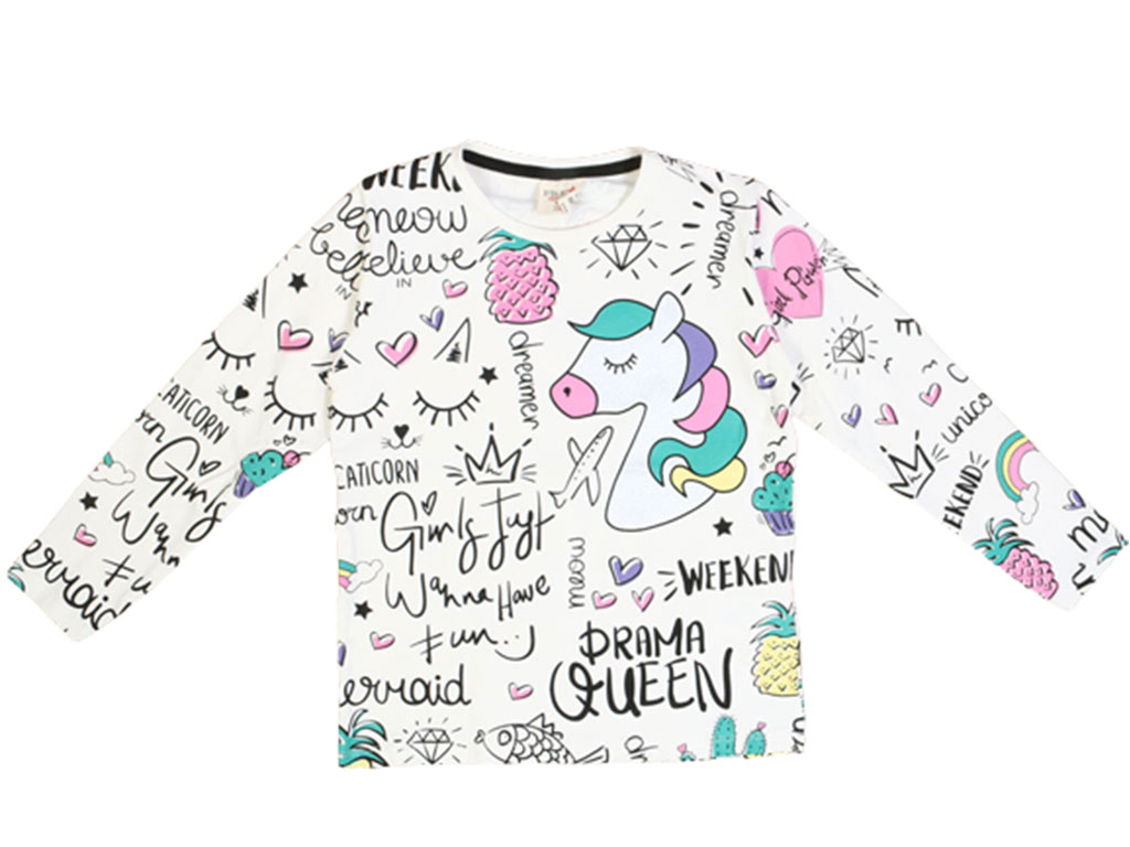 بلوز آستین بلند دخترانه طرح اسب تک شاخ (یونیکورن) فیلکس استار filex star