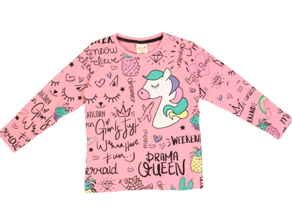 بلوز آستین بلند دخترانه طرح اسب تک شاخ (یونیکورن) فیلکس استار filex star