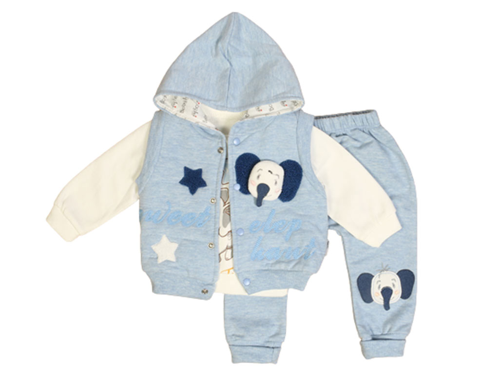 ست سه تکه نوزادی پسرانه دارای پافر کلاهدار طرح برجسته بیبی های BABY HI