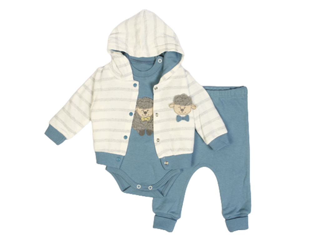 ست سه تکه نوزادی پسرانه طرح برجسته دارای سویشرت حوله ای ال سی ELCI