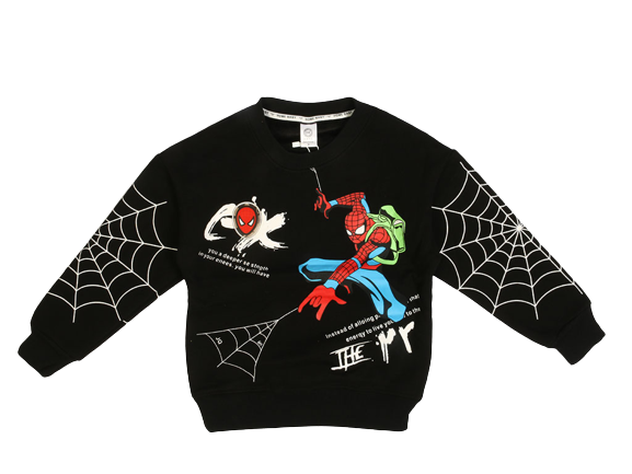 بلوز آستین بلند داخل مخمل پسرانه طرح مرد عنکبوتی