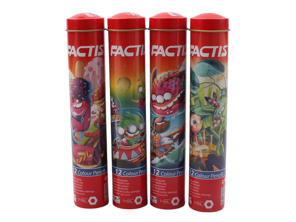 مداد رنگی 12 رنگ لوله ای فلزی Factis