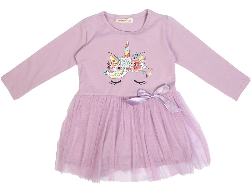 پیراهن دخترانه با دامن توری طرح اسب تک شاخ پاپ فشن pop fashion