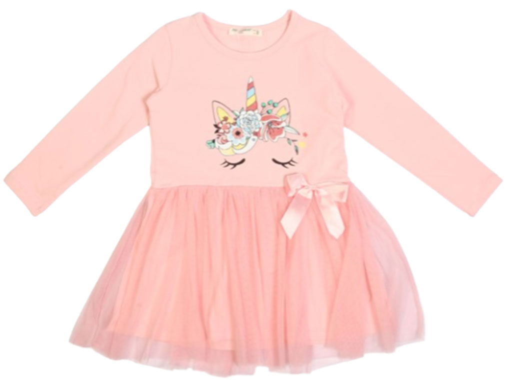 پیراهن دخترانه با دامن توری طرح اسب تک شاخ پاپ فشن pop fashion