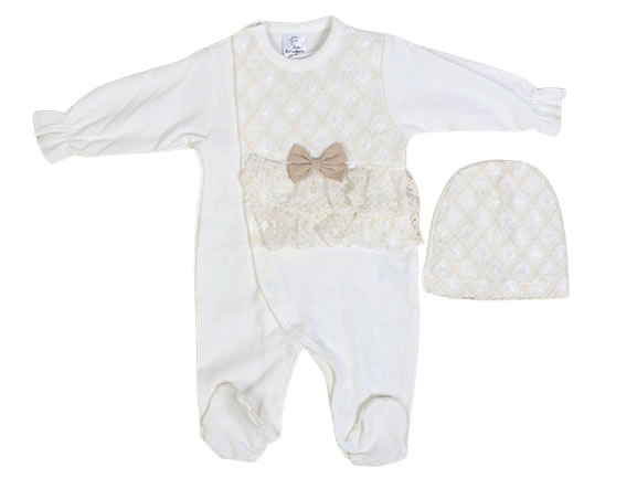 ست سرهمی جورابدار مجلسی نوزادی دخترانه و کلاه ببه لینا BEBE LINNA