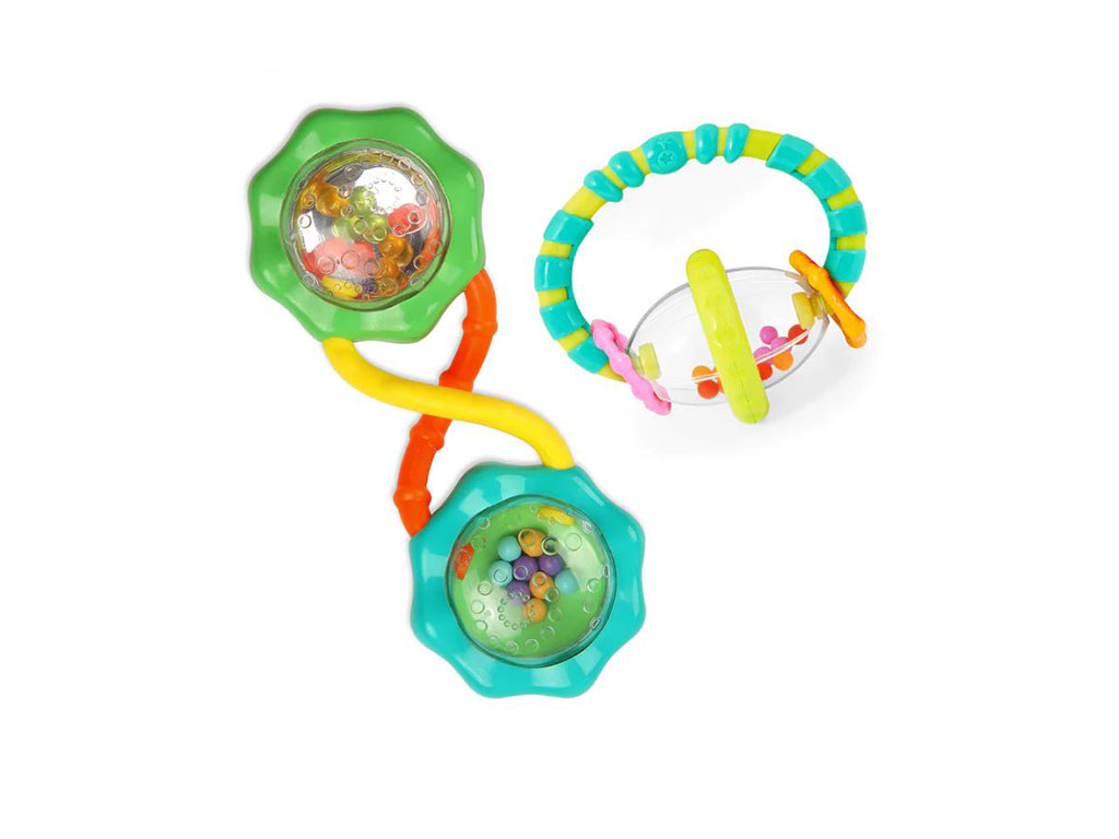 ست جغجغه دندانگیر نوزادی 2 عددی مدل shake & spin برایت استارتز bright starts