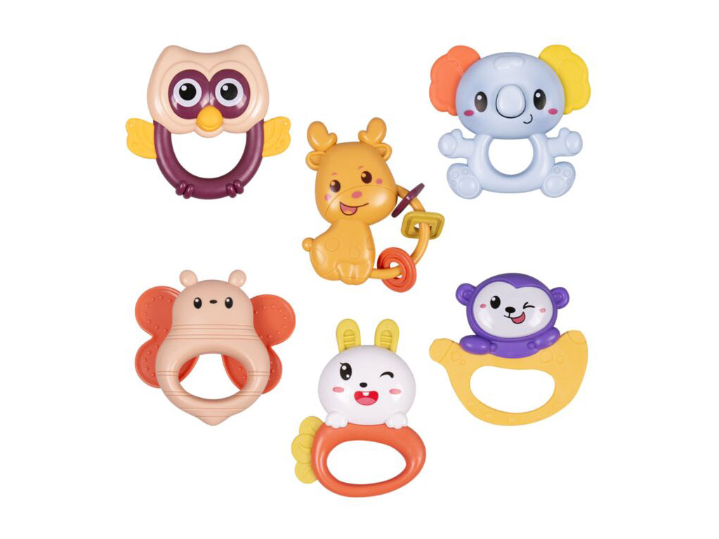 ست جغجغه و دندانگیر نوزادی 6 عددی طرح حیوانات