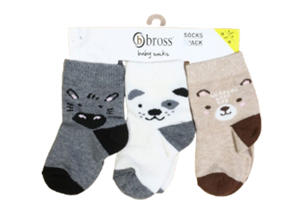 جوراب ساق دار نوزادی طرح حیوانات (سه عددی/سه رنگ) بروس BROSS