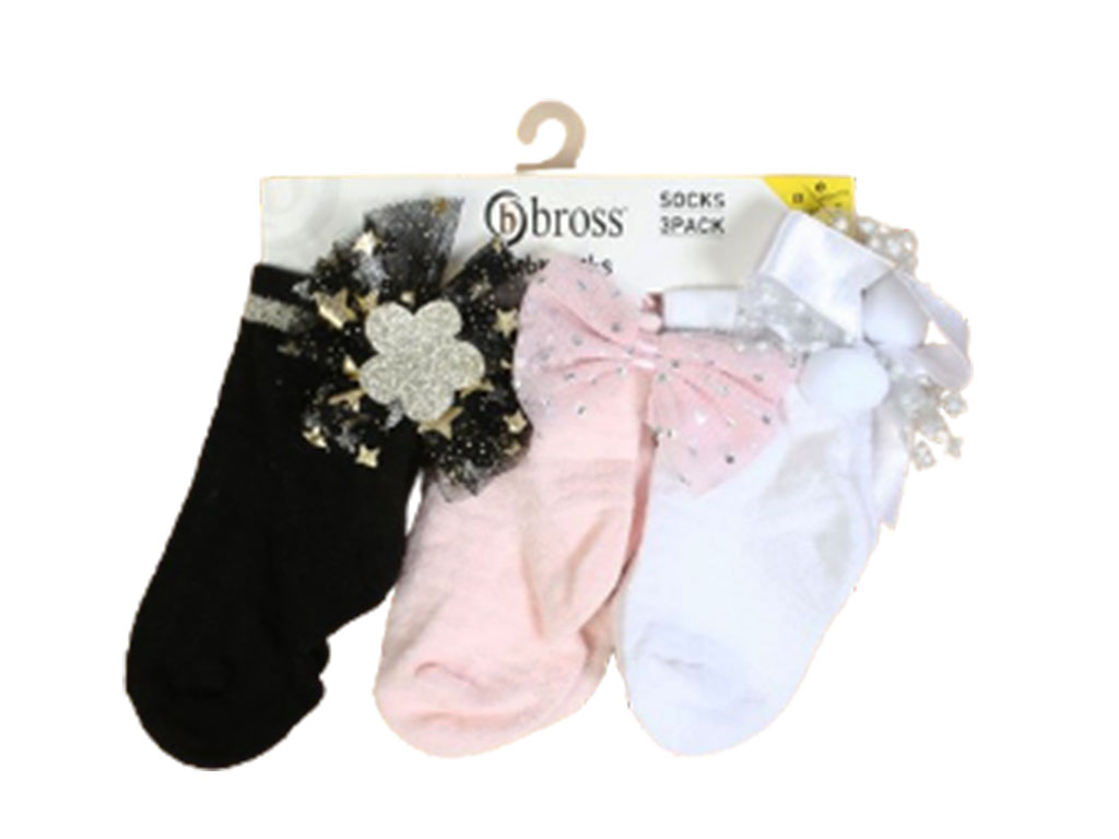 جوراب مجلسی نوزادی دخترانه (سه رنگ/ سه عددی) بروس BROSS