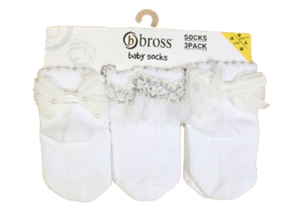 جوراب مجلسی نوزادی دخترانه سه عددی بروس  BROSS