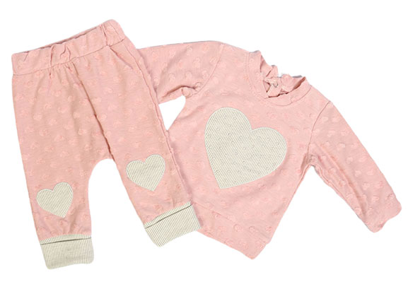 بلوز و شلوار مجلسی نوزادی دخترانه با پارچه طرحدار طرح قلب ال سی ELCI