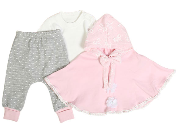 ست سه تکه نوزادی دخترانه دارای شنل کلاهدار ال سی ELCI