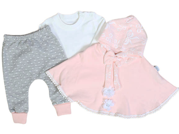 ست سه تکه نوزادی دخترانه دارای شنل کلاهدار ال سی ELCI