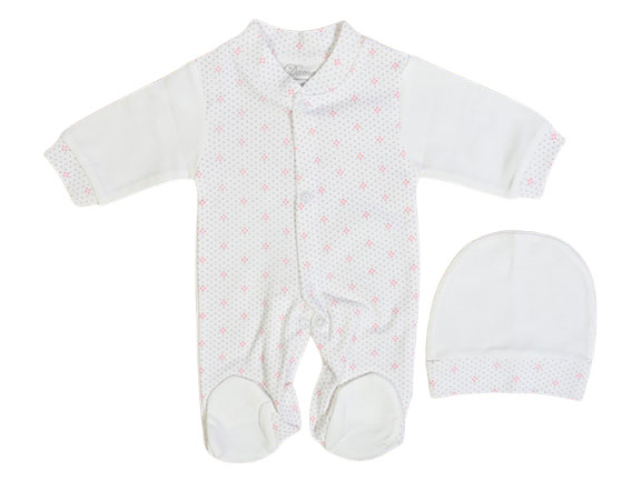 ست سرهمی جورابدار و کلاه نوزادی طرح گلدار دامون damon