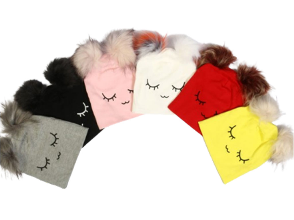 کلاه نخی دولایه کشی پوم پوم طرح پلک