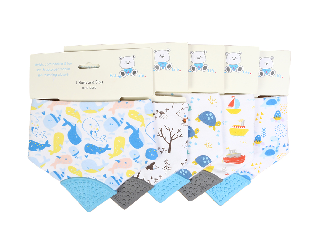 پیشبند دندانگیردار نوزادی طرحدار مدل دستمال گردنی بیبی فور لایف baby 4 life