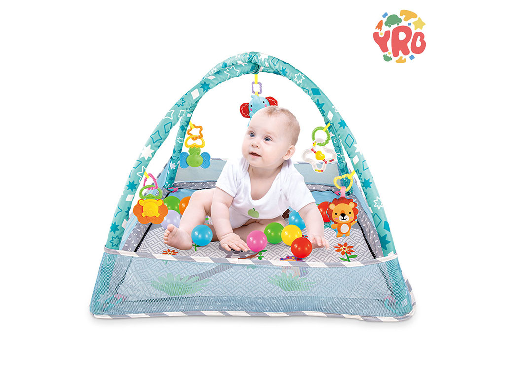 تشک بازی نوزادی چند کاره دارای آویز موزیکال و جغجغه ای و استخر توپ همراه با توپ