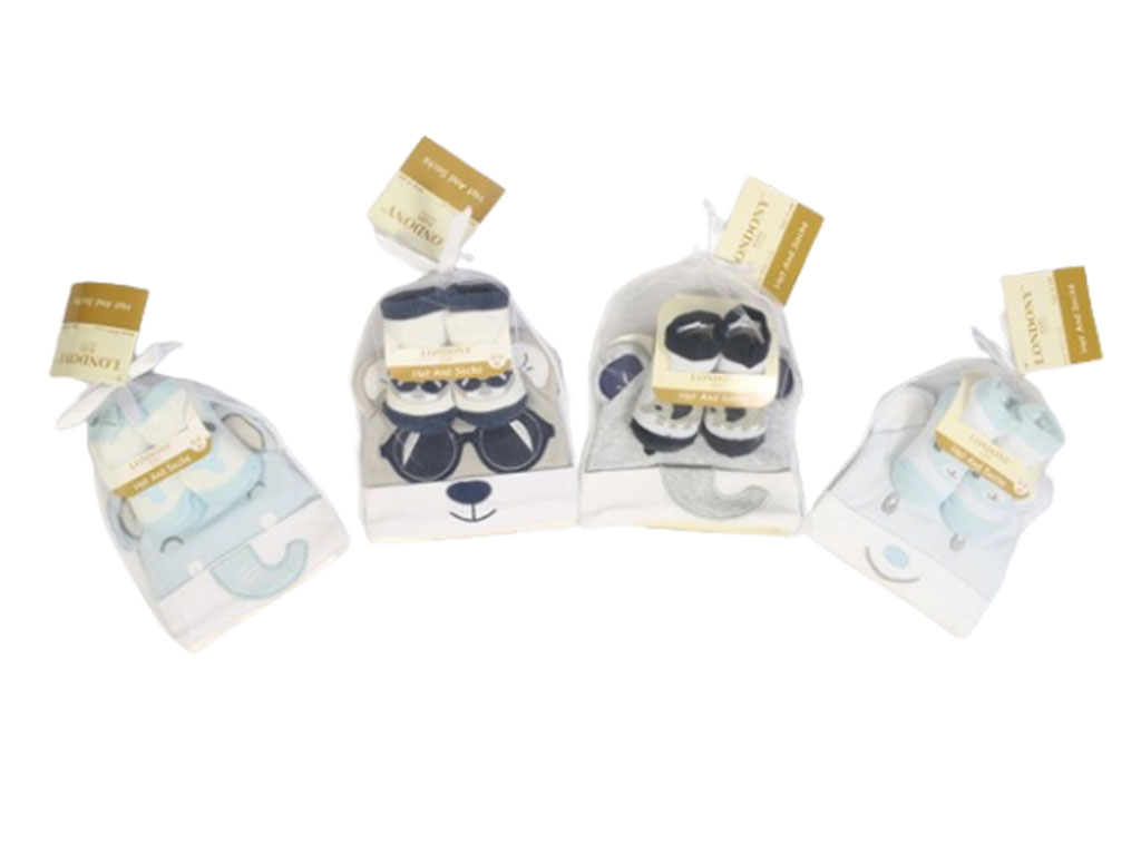 ست کلاه لبه دار و جوراب نوزادی پسرانه londony baby