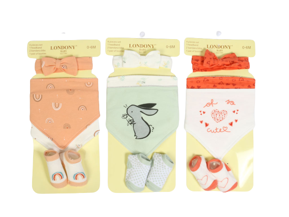 ست هدبند و پیشبند و جوراب نوزادی دخترانه londony baby