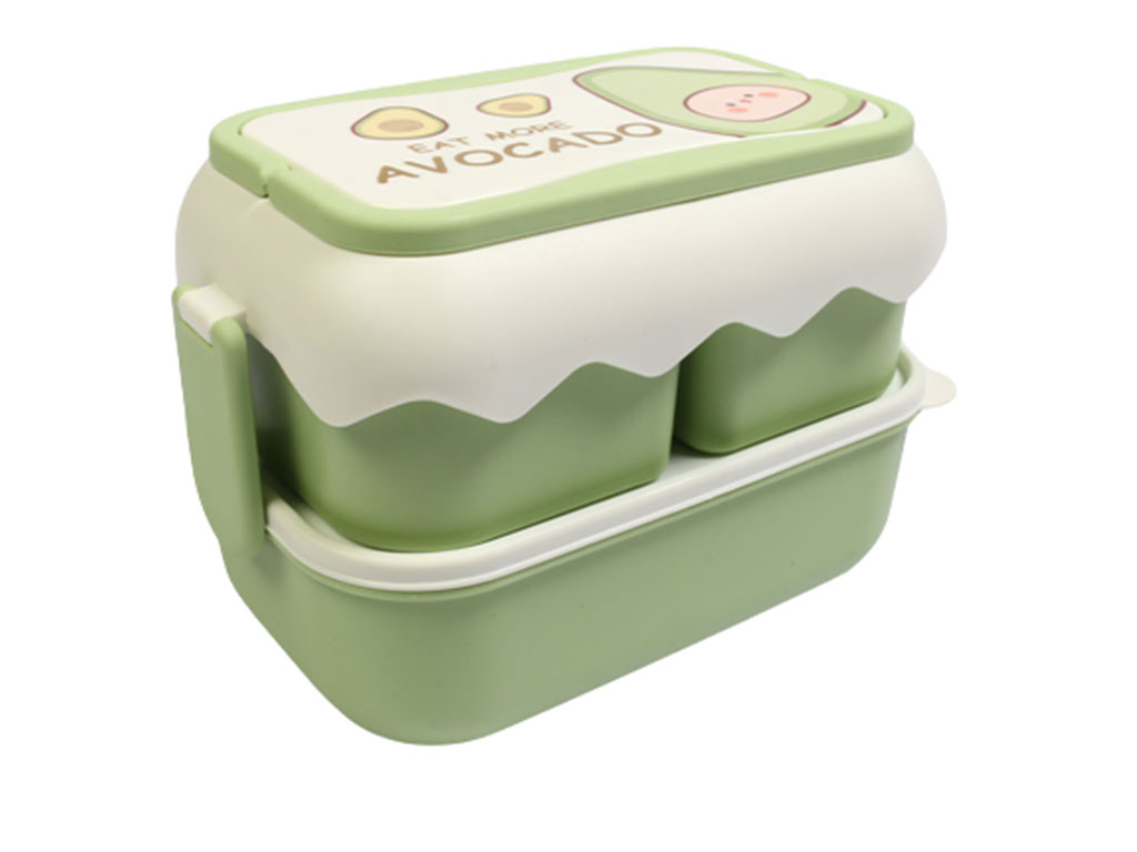 ظرف غذا و خوراکی دو طبقه دسته دار طرح میوه دارای قاشق و چنگال