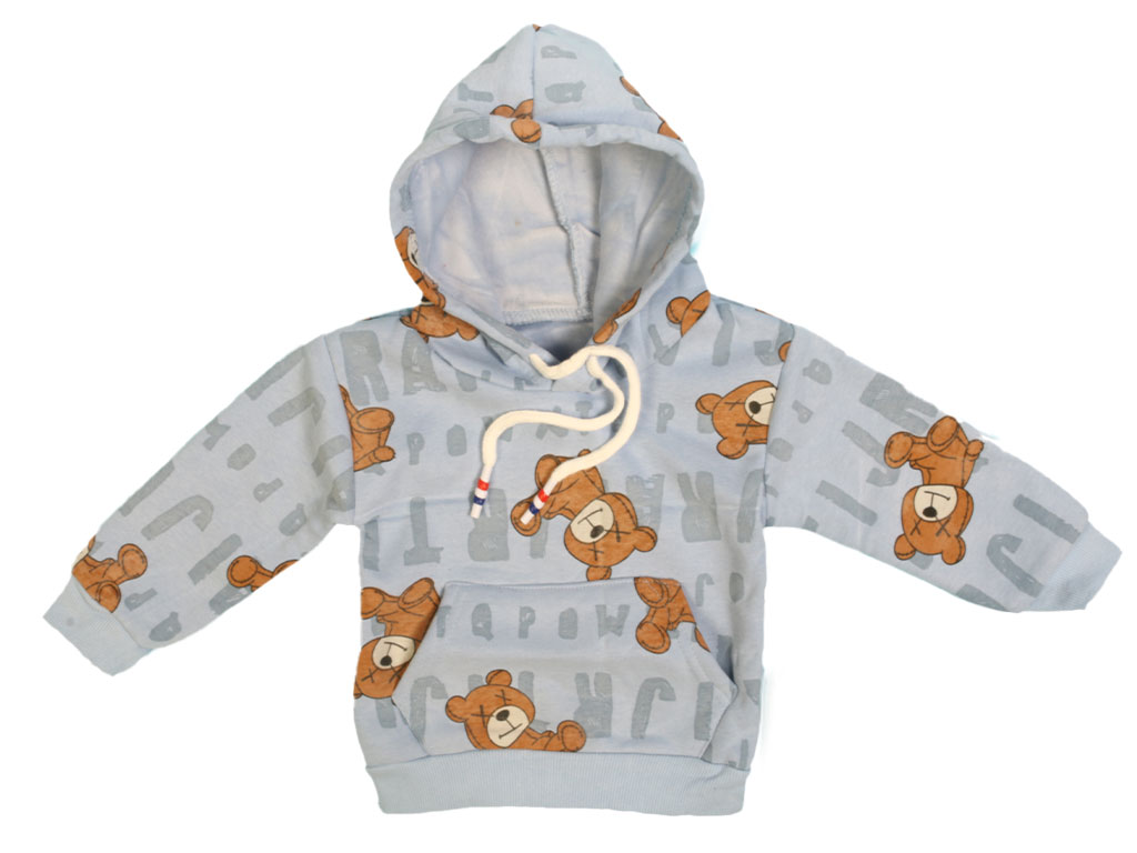 هودی داخل مخمل پسرانه آبی روشن طرح خرس پشت طرح دار