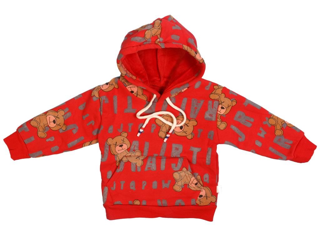 هودی داخل مخمل پسرانه طرح خرس پشت طرح دار