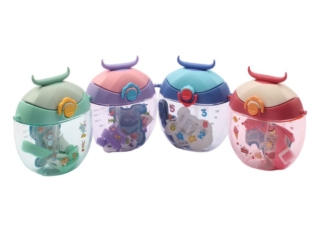 قمقمه نی دار طرح دونات شاخ سیلیکونی 400ml